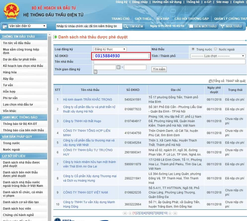 Hướng dẫn tra cứu thông tin nhà thầu trên hệ thống mạng đấu thầu Quốc gia 3 dau thau qua mang 4
